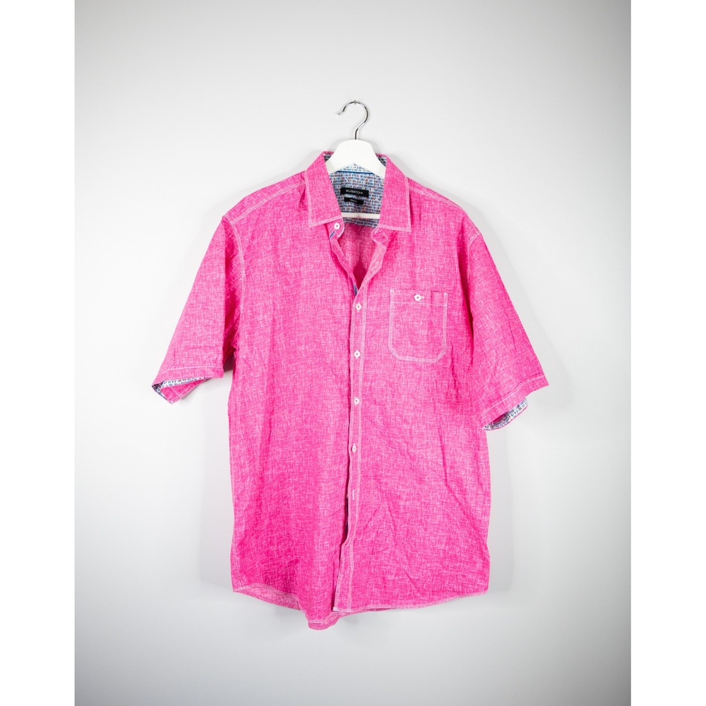 BUGATCHI Button Down‎ Shirt Mens XL Pink Excellent Classic Fit Short Sleeve